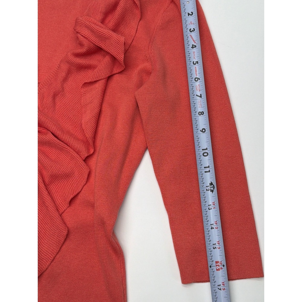 Sharon Young Womens Coral Silk Ruffle Front Ribbed 3/4 Sleeve Cardigan Small NWT - Picture 7 of 11